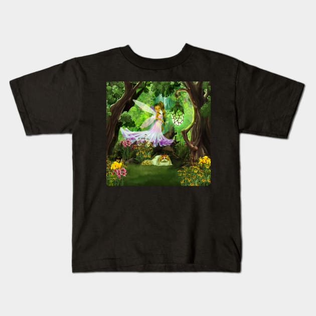 Cute little fairy wth her cat Kids T-Shirt by Nicky2342